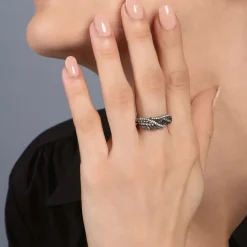 Enchanted Disney Fine Jewelry Sterling Silver with Black Rhodium 1/6 CTTW Maleficent Wings Ring
