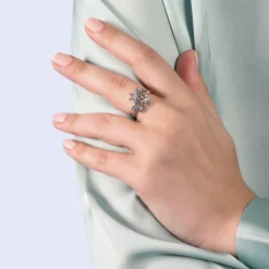 Enchanted Disney Fine Jewelry Sterling Silver with 1/10 CTTW Diamonds Elsa Snowflake Ring