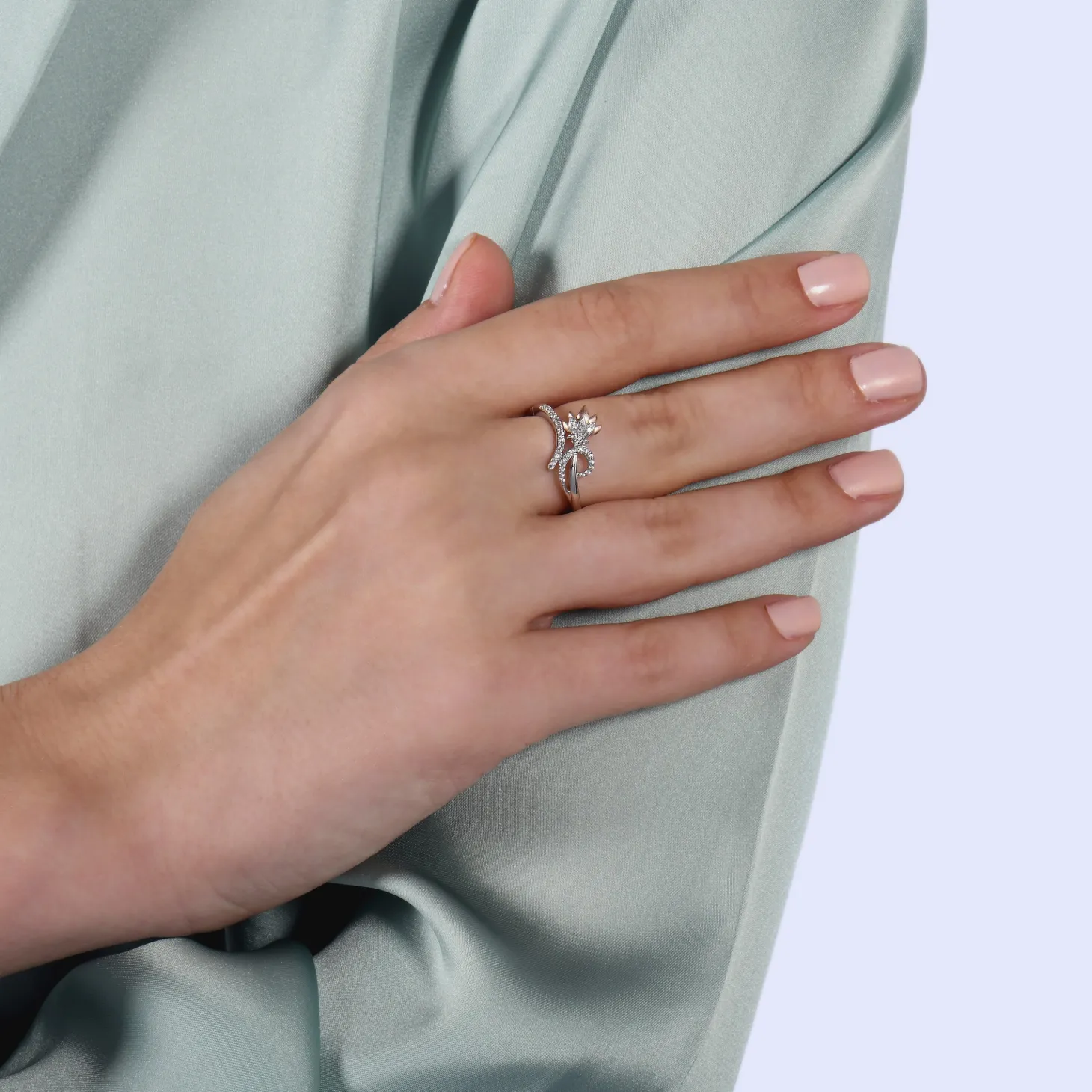 Enchanted Disney Fine Jewelry Sterling Silver and 10K Rose Gold 1/10 CTTW Jasmine Ring
