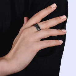 Enchanted Disney Fine Jewelry Black Rhodium Over Sterling Silver 1/10 CTTW Maleficent Villain Ring