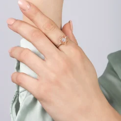 Enchanted Disney Fine Jewelry 14K White Gold And Rose Gold 1/10 CTTW Belle Fashion Ring