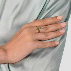 Enchanted Disney Fine Jewelry 10K Yellow Gold with 1/10 CTTW Tinker Bell Star Ring