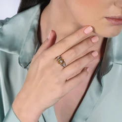 Enchanted Disney Fine Jewelry Sterling Silver and 10K Yellow Gold With 1/8 CTTW Diamond Tiana Lotus Ring