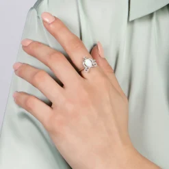 Enchanted Disney Fine Jewelry Sterling Silver 1/6 CTTW Diamond with Created Opal Cinderella Carriage Ring