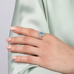 Enchanted Disney Fine Jewelry Sterling Silver 1/5 CTTW Diamond And Swiss Blue Topaz Jasmine Ring