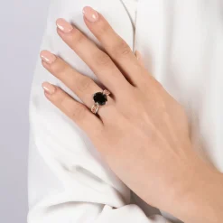 Enchanted Disney Fine Jewelry Sterling Silver and 10K Rose Gold with 1/10 CTTW and Black Onyx Maleficent Ring