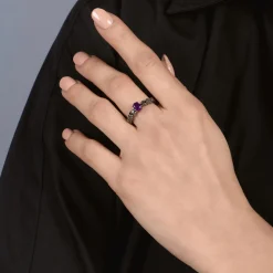 Enchanted Disney Fine Jewelry Sterling Silver with Black Rhodium 1/10 CTTW Diamond and Amethyst Ursula Ring