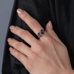 Enchanted Disney Fine Jewelry Black Rhodium Over Sterling Silver with 1/6 CTTW Diamond and Amethyst Ursula Ring