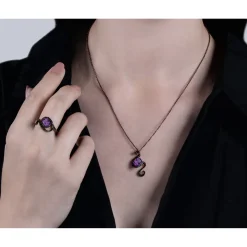 Enchanted Disney Fine Jewelry Black Rhodium over Sterling Silver with 1/5 CTTW Black Diamond and Amethyst Ursula Ring