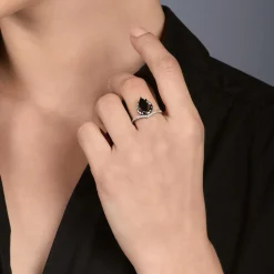 Enchanted Disney Fine Jewelry Black Rhodium Over Sterling Silver with 1/10 CTTW Diamond and Onyx Maleficent Ring