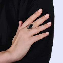 Enchanted Disney Fine Jewelry Black Rhodium over Sterling Silver and 10K Rose Gold with Black Onyx Maleficent Villain Ring