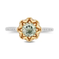Enchanted Disney Fine Jewelry Sterling Silver and 10K Yellow Gold With 1/8 CTTW Diamond and Round Green Amethyst Tiana Ring