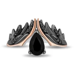 Enchanted Disney Fine Jewelry Sterling Silver and 10K Rose Gold with 1/8 CTTW Diamonds and Black Onyx Maleficent Wings Ring