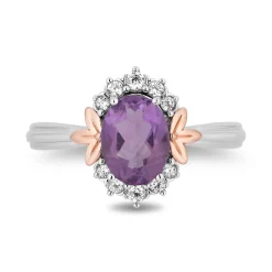 Enchanted Disney Fine Jewelry Sterling Silver and 10K Rose Gold 1/6 CTTW Diamond and Rose De France Rapunzel Ring