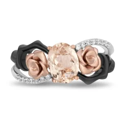 Enchanted Disney Fine Jewelry Black Rhodium over Sterling Silver and 10K Rose Gold with 1/10 CTTW Diamond and Morganite Aurora Ring