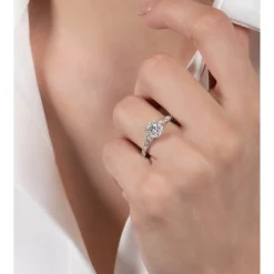 Enchanted Disney Fine Jewelry 14K White Gold with 1/2 CTTW Round And Baguette Shape Diamond Cinderella Engagement Ring