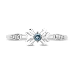 Enchanted Disney Fine Jewelry Sterling Silver with Accent Diamonds and Aquamarine Elsa Ring