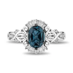 Enchanted Disney Fine Jewelry Sterling Silver with 1/6 CTTW. Diamonds and London Blue Topaz Cinderella Ring
