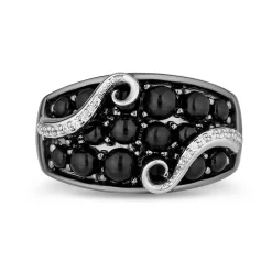 Enchanted Disney Fine Jewelry The Little Mermaid Black Rhodium over Sterling Silver with 1/10 CTTW Diamond with Black Onyx Ursula Bubbles Ring