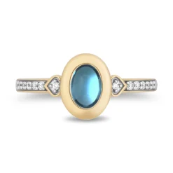 Enchanted Disney Fine Jewelry 14K Yellow Gold Over Sterling Silver with 1/10 CTTW Diamonds and Swiss Blue Topaz Jasmine Ring