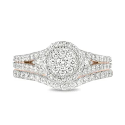 Enchanted Disney Fine Jewelry 14K Rose Gold with 1 CTTW Diamond and Created Blue sapphire Disney Cinderella Bridal Set