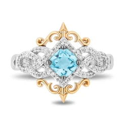 Enchanted Disney Fine Jewelry Sterling Silver and 10K Yellow Gold with 1/5 CTTW Diamonds and Swiss Blue Topaz Merida Ring