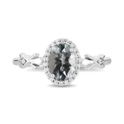 Enchanted Disney Fine Jewelry Sterling Silver with 1/10 CTTW Diamonds and Aquamarine Elsa Ring