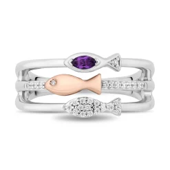 Enchanted Disney Fine Jewelry 14K Rose Gold Over Sterling Silver with 1/10 CTTW Diamonds and Amethyst Ariel Ring