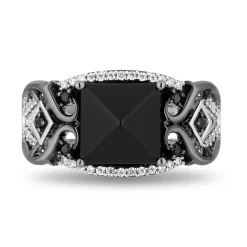 Enchanted Disney Fine Jewelry Black Rhodium Over Sterling Silver with 1/5 CTTW Diamonds and Black Onyx Maleficent Ring