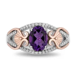 Enchanted Disney Fine Jewelry Sterling Silver and 10K Rose Gold with 1/6 CTTW Diamonds and Amethyst Ariel Ring