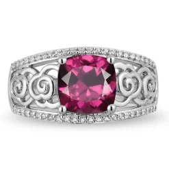 Enchanted Disney Fine Jewelry Sterling Silver with 1/15 CTTW Diamonds and Rhodolite Garnet Mulan Ring