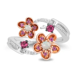 Enchanted Disney Fine Jewelry 14K Rose Gold Over Sterling Silver with 1/20 CTTW Diamonds With Created Opal Mulan Ring