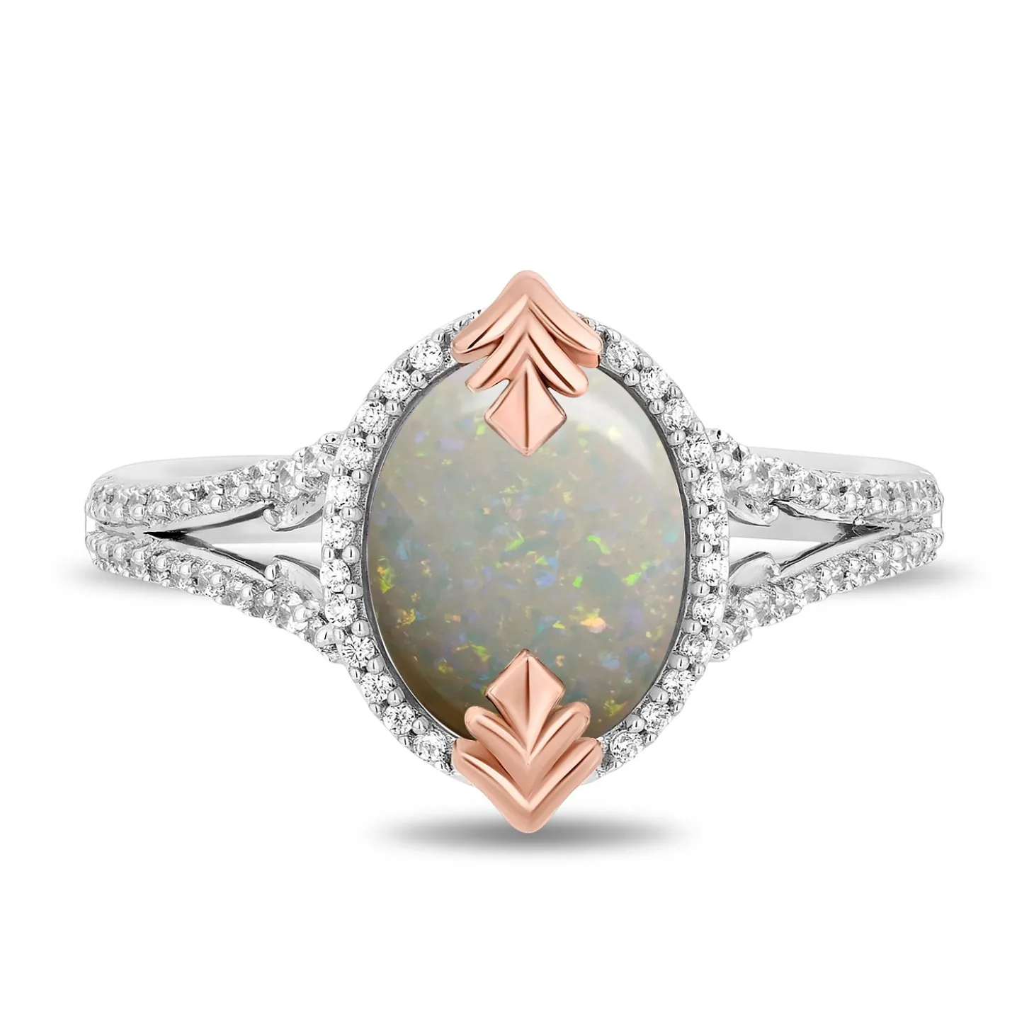 Enchanted Disney Fine Jewelry 14K Rose Gold Over Sterling Silver with 1/5 CTTW Diamonds and Created Opal Elsa Ring