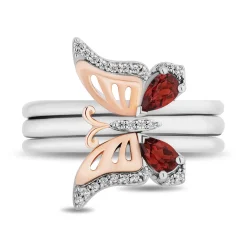 Enchanted Disney Fine Jewelry 14K Rose Gold Over Sterling Silver with 1/10 CTTW Diamonds and Red Garnet Mulan Stackable Ring