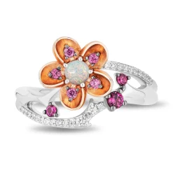 Enchanted Disney Fine Jewelry 14K Rose Gold Over Sterling Silver with 1/10 CTTW Diamonds With Created Opal Mulan Ring