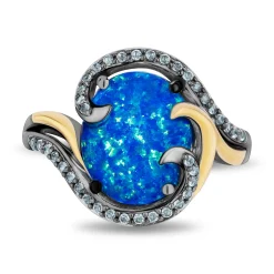 Enchanted Disney Fine Jewelry Black Rhodium over 14K Yellow Gold over Sterling Silver and Created Blue Opal Moana Ring