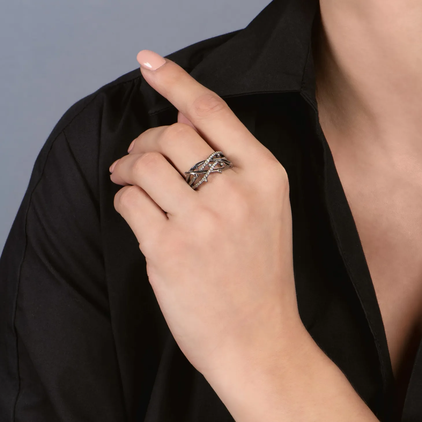 Enchanted Disney Fine Jewelry Sterling Silver with Black Rhodium 1/6 CTTW Maleficent Ring