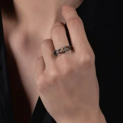 Enchanted Disney Fine Jewelry 10K Rose Gold and Black Rhodium Over Sterling Silver with 1/5 CTTW Black Diamond Maleficent "Thorn" Ring