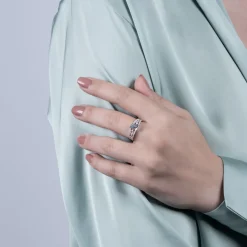 Enchanted Disney Fine Jewelry Sterling Silver with 1/4 CTTW Diamond and Aquamarine Elsa Ring