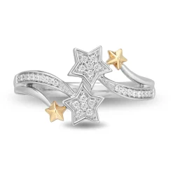 Enchanted Disney Fine Jewelry 14K Yellow Gold Over Sterling Silver with 1/10 CTTW Tinker Bell Star Ring
