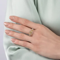 Enchanted Disney Fine Jewelry Sterling Silver and 10K Yellow Gold with 1/5 CTTW Diamond Belle 30th Rose Ring