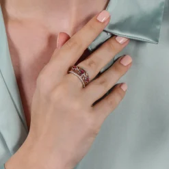 Enchanted Disney Fine Jewelry Sterling Silver and 10K Rose Gold 1/5 CTTW Diamond with Rhodolite Garnet Mulan Fashion Ring