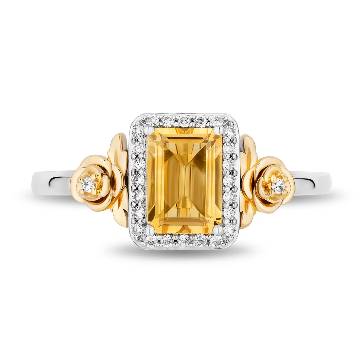 Enchanted Disney Fine Jewelry Sterling Silver and 10K Yellow Gold with 1/10 CTTW Diamonds and Citrine Belle Ring