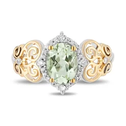 Enchanted Disney Fine Jewelry 14K Yellow Gold Over Sterling Silver with 1/8 CTTW  Diamonds and Green Amethyst  Tiana Ring