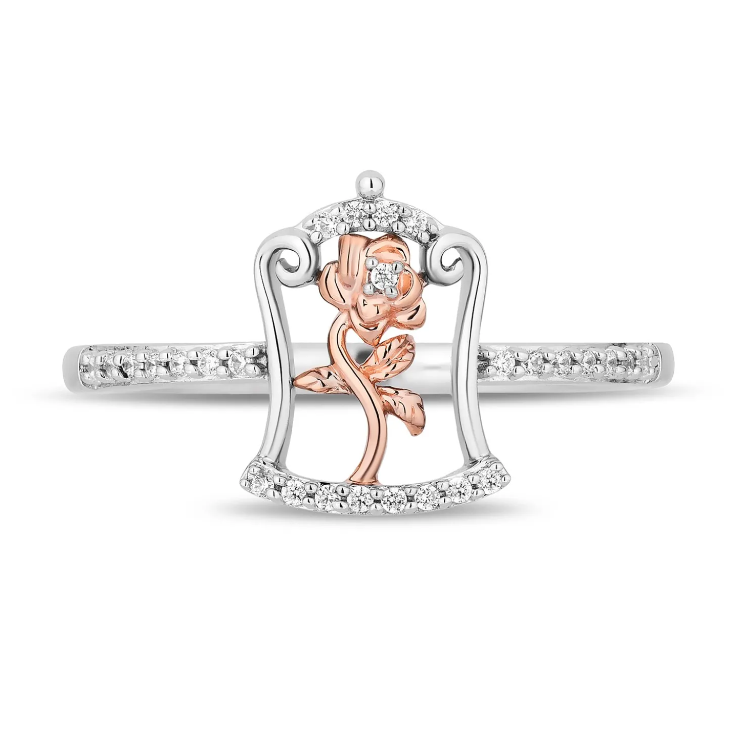 Enchanted Disney Fine Jewelry 14K Rose Gold Over Sterling Silver with 1/10 CTTW Diamonds Belle Ring