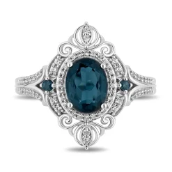 Enchanted Disney Fine Jewelry Sterling Silver with 1/5 CTTW Diamonds and London Blue Topaz Cinderella Ring