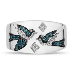 Enchanted Disney Fine Jewelry Sterling Silver with 1/20 CTTW Diamonds and London Blue Topaz Cinderella Ring