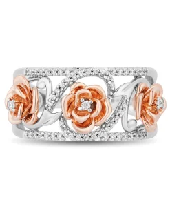 Enchanted Disney Fine Jewelry Sterling Silver and 14K Rose Gold with 1/5 CTTW Diamonds Belle Rose Ring