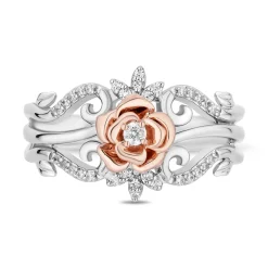 Enchanted Disney Fine Jewelry 14K Rose Gold Over Sterling Silver with 1/6 CTTW Diamonds Belle Ring