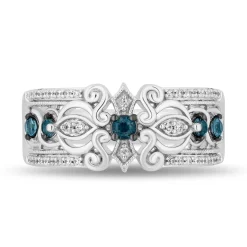 Enchanted Disney Fine Jewelry Sterling Silver with 1/6 CTTW Diamonds and London Blue Topaz Cinderella Ring
